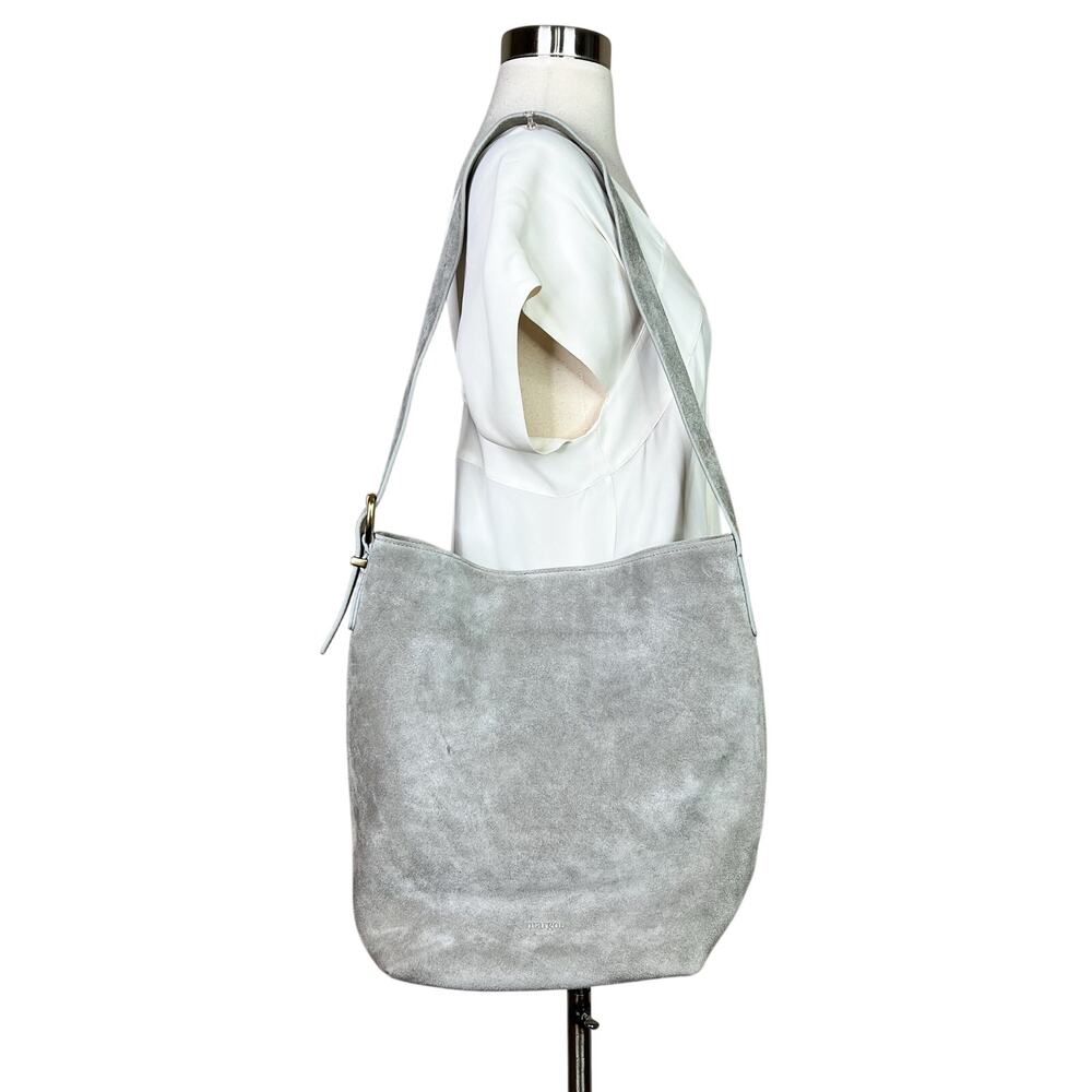 Margot | Gray Suede Leather Bucket Bag Slouchy Hobo Tote Shoulder Purse